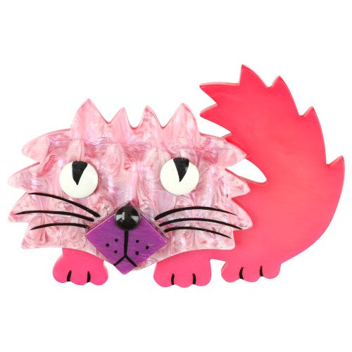 Candy Pink and Boreal Fuchsia Rocky Cat Brooch with a purple nose
