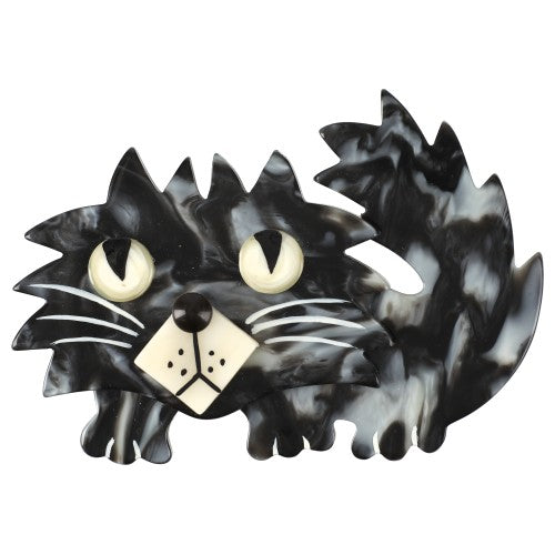 Speckled Gray and White Rocky Cat Brooch