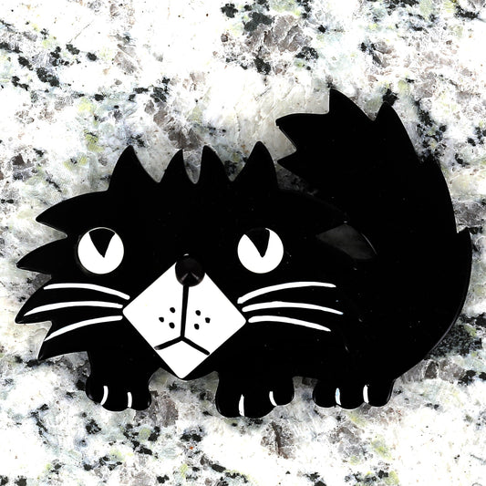 Black and white Rocky Cat Brooch