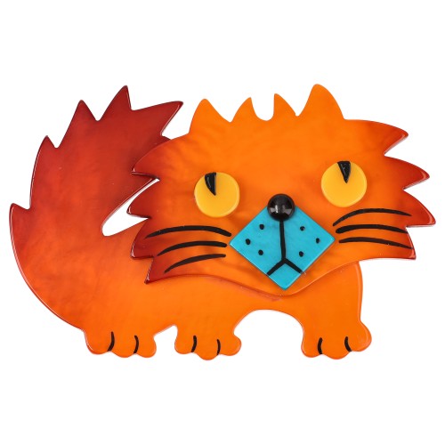 Orange and Turquoise Rocky Cat Brooch