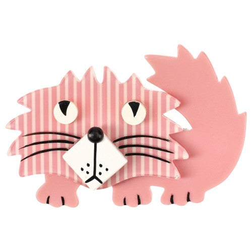 Pink and white Striped Rocky Cat Brooch