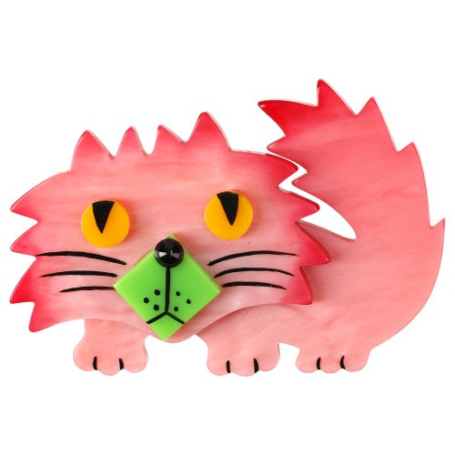 Light Pink and Green Rocky Cat Brooch