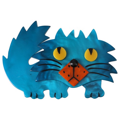 Turquoise and Orange Rocky Cat Brooch