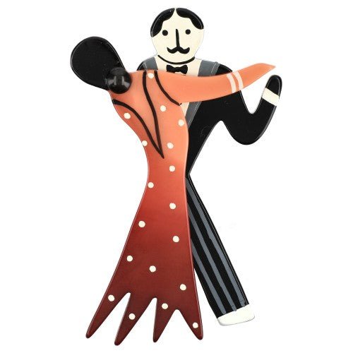Rosewood Pink Flamenco Dancers Brooch - Galalith – Vintage Jewelry - handcrafted by Pavone by Pavone