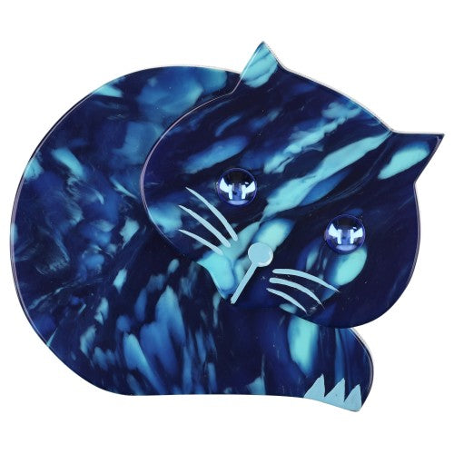 Flamed Blue Roudoudou Cat Brooch with blue eyes