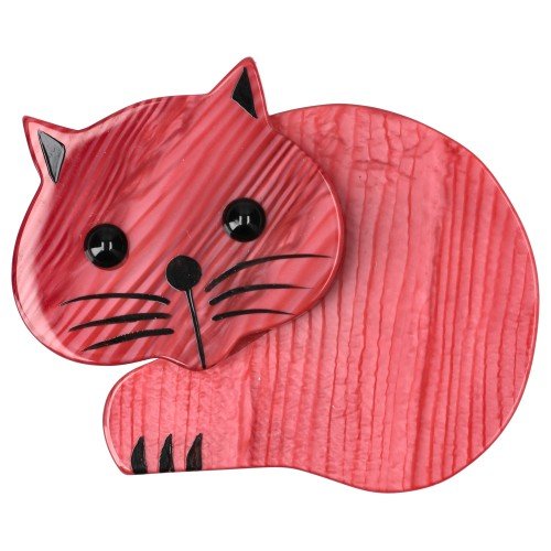 Striped Red Roudoudou Cat Brooch with Black Eyes - Galalith – Vintage Jewelry - handcrafted by Pavone by Pavone
