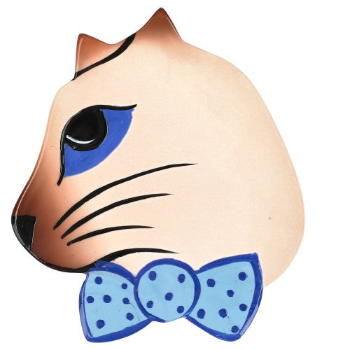 Siamese Ribbon Cat Brooch (left)