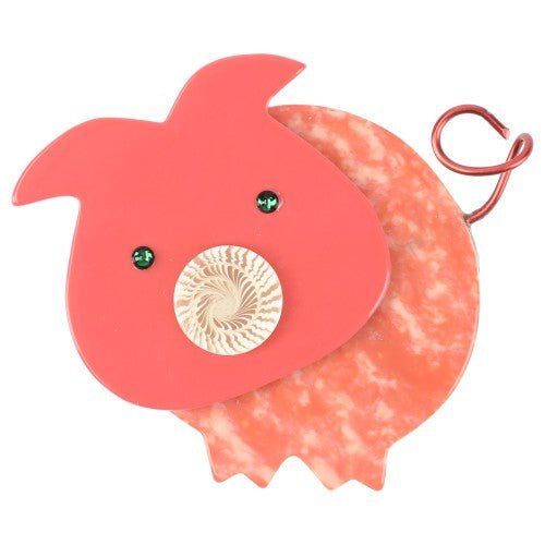 Salmon Pink Pig Brooch MM - Galalith – Vintage Jewelry - handcrafted by Pavone by Pavone