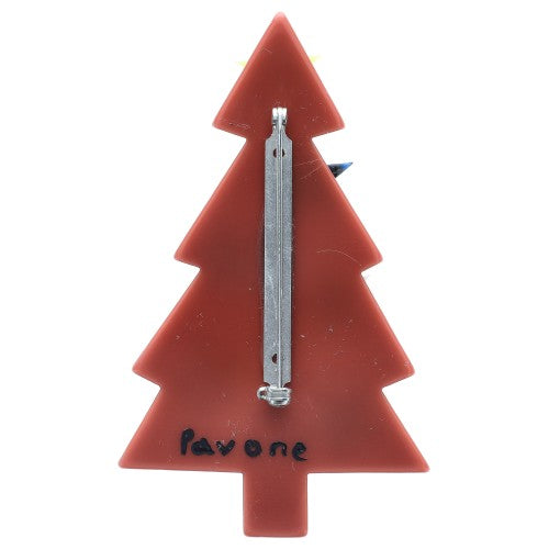 Caramel Brown Stars Christmas Tree Brooch Back Side