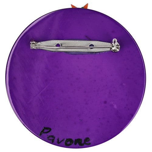 Green  Christmas Tree Brooch On Purple Moon with Orange Stars back side