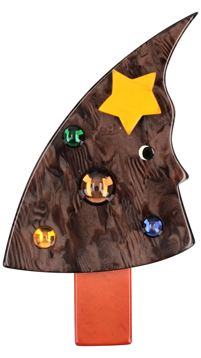 Pearly Brown Face Christmas Tree Brooch