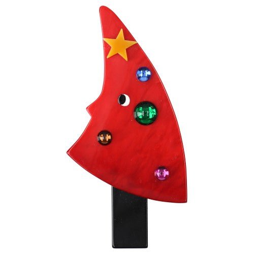 Red Face Christmas Tree Brooch - Galalith – Vintage Jewelry - handcrafted by Pavone by Pavone