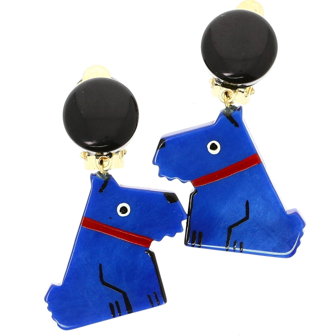 Sapphire Blue Ric Dog earrings (Small Size) - Galalith – Vintage Jewelry - handcrafted by Pavone by Pavone