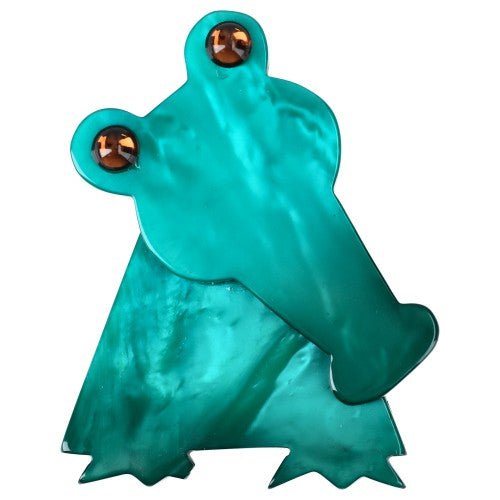 Sarcelle Green Kroko Crocodile Brooch - Galalith – Vintage Jewelry - handcrafted by Pavone by Pavone