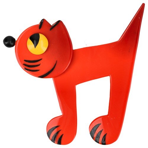Scarlet Red Musico Cat Brooch (Left) - Galalith – Vintage Jewelry - handcrafted by Pavone by Pavone