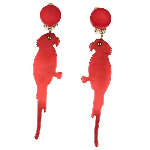 Scarlet Red Parrot Bird Earrings - Galalith – Vintage Jewelry - handcrafted by Pavone by Pavone
