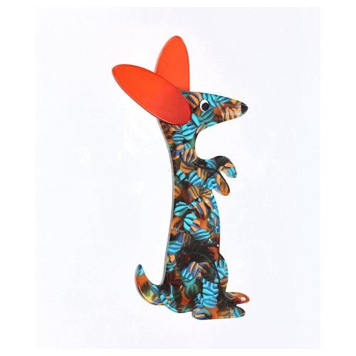 Scottish Boogie Bunny Rabbit Brooch with Orange Ears - Galalith – Vintage Jewelry - handcrafted by Pavone by Pavone
