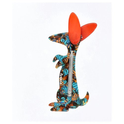 Scottish Boogie Bunny Rabbit Brooch with Orange Ears - Galalith – Vintage Jewelry - handcrafted by Pavone by Pavone