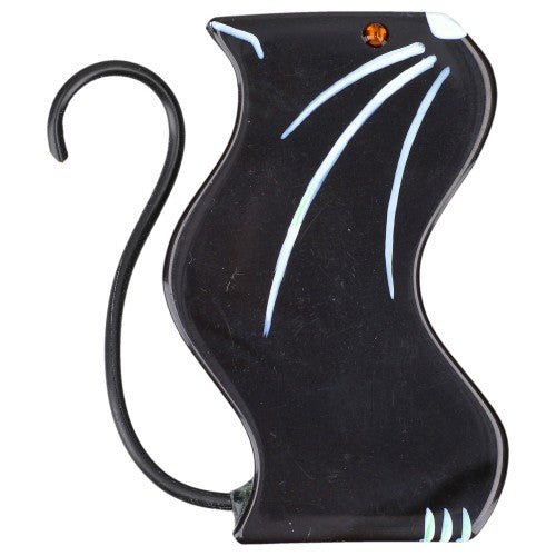 Black Wavy Scoubidou Cat Brooch - Galalith – Vintage Jewelry - handcrafted by Pavone by Pavone