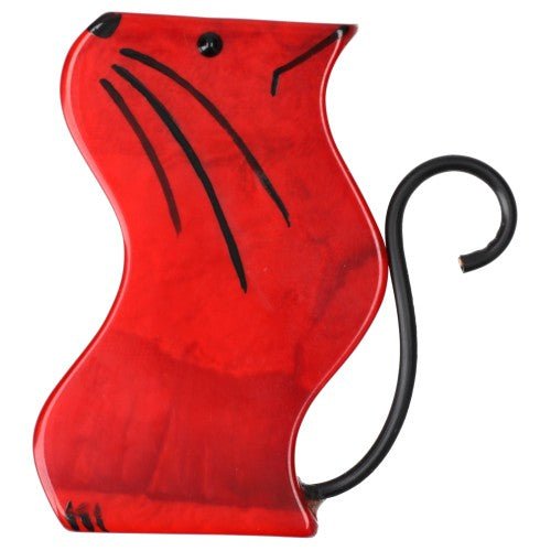 Red Wavy Scoubidou Cat Brooch - Galalith – Vintage Jewelry - handcrafted by Pavone by Pavone