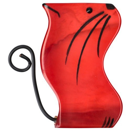 Red Wavy Scoubidou Cat Brooch (Right) - Galalith – Vintage Jewelry - handcrafted by Pavone by Pavone