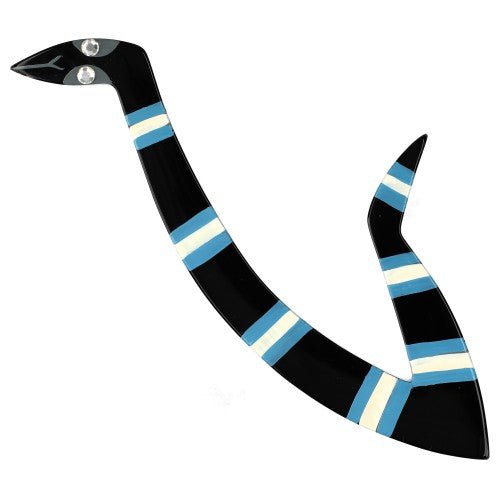Black, White and Azur Blue Naja Snake Brooch - Galalith – Vintage Jewelry - handcrafted by Pavone by Pavone