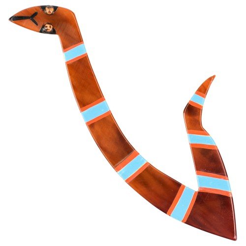 Toffee Brown, Azur Blue and Orange Naja Snake Brooch - Galalith – Vintage Jewelry - handcrafted by Pavone by Pavone