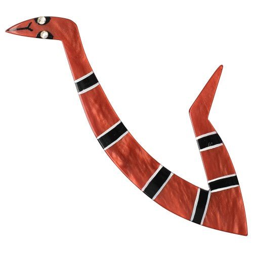 Copper Ginger Brown, Black and White Naja Snake Brooch - Galalith – Vintage Jewelry - handcrafted by Pavone by Pavone