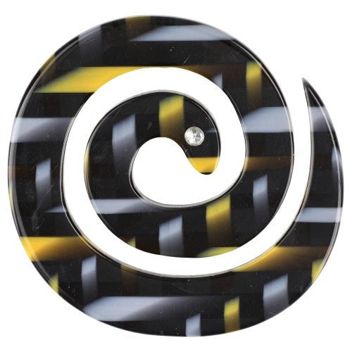 Yellow and Grey Ebony Coiled Snake Brooch - Galalith – Vintage Jewelry - handcrafted by Pavone by Pavone