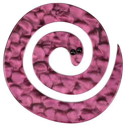 Dapple Magenta Pink Coiled Snake Brooch - Galalith – Vintage Jewelry - handcrafted by Pavone by Pavone
