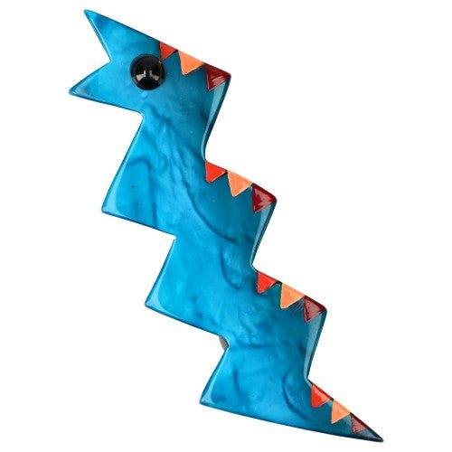Ocean Blue Geometric Snake Brooch (with orange, yellow, red) - Galalith – Vintage Jewelry - handcrafted by Pavone by Pavone