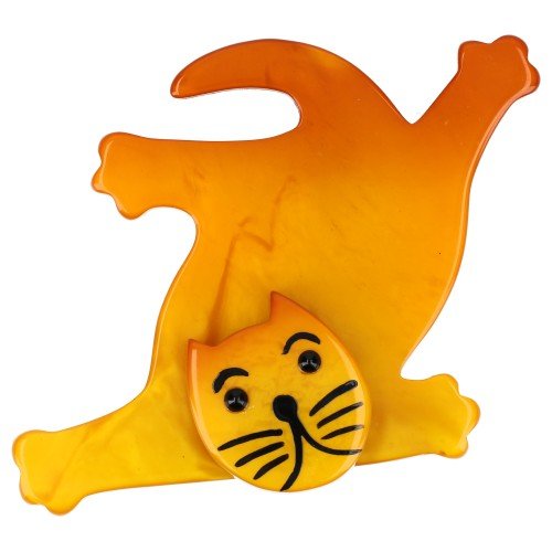 Corn Yellow Flat Serpolet Cat Brooch - Galalith – Vintage Jewelry - handcrafted by Pavone by Pavone