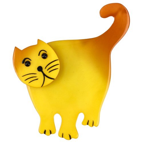 Yellow Standing Serpolet Cat Brooch - Galalith – Vintage Jewelry - handcrafted by Pavone by Pavone