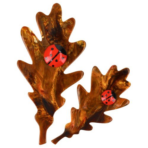 Cappuccino Brown Oak Leaf Brooch Set - Galalith – Vintage Jewelry - handcrafted by Pavone by Pavone