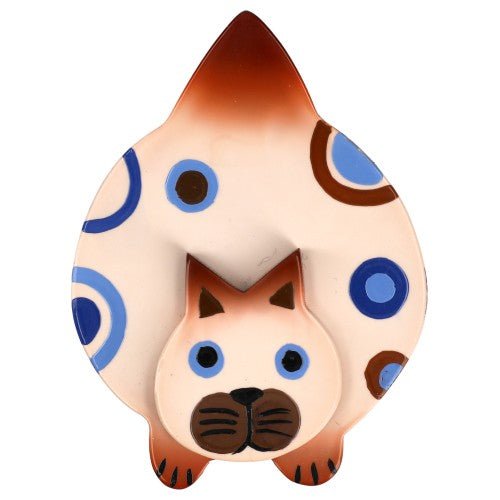 Siamese Beige and Blue Lurking Cat Decor Brooch - Galalith – Vintage Jewelry - handcrafted by Pavone by Pavone