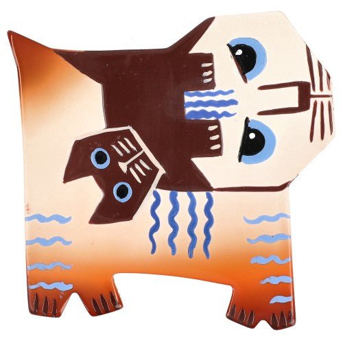 Siamese Beige and Brown Picasso Cat Brooch (large size) - Galalith – Vintage Jewelry - handcrafted by Pavone by Pavone