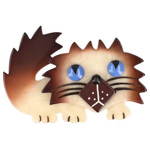 Siamese Rocky Cat Brooch (with Blue Eyes) - Galalith – Vintage Jewelry - handcrafted by Pavone by Pavone