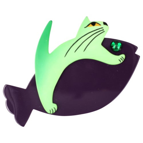 Violet and Pistachio Green Sinbad Cat Brooch