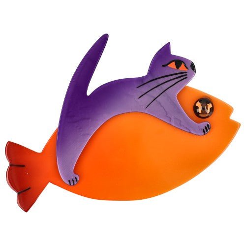 Apricot Orange and Purple Sinbad Cat Brooch (Large Size) - Galalith – Vintage Jewelry - handcrafted by Pavone by Pavone