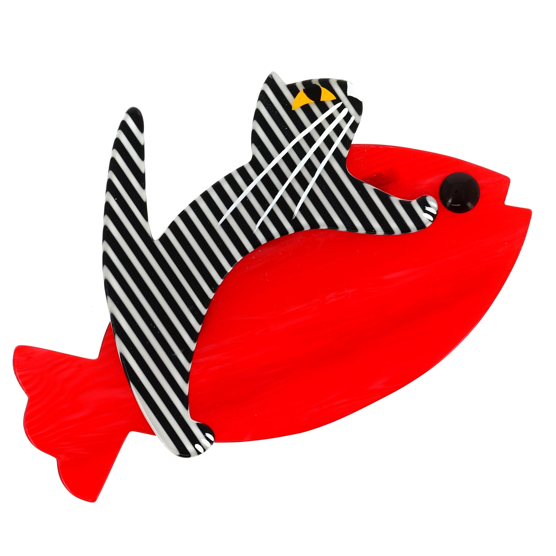 Red and Black and white striped Sinbad Cat Brooch