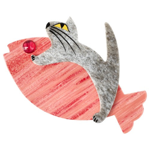 Pink streaked and Hairy Sinbad Cat Brooch GM