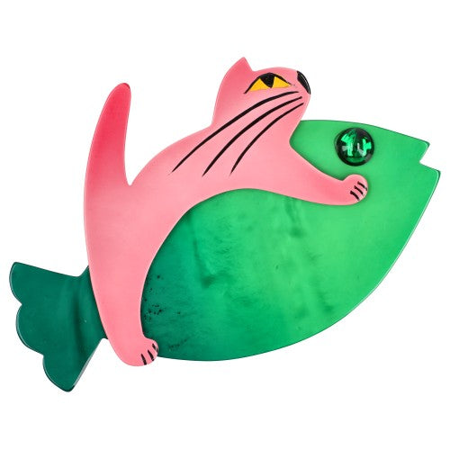 Malachite Green and Light Pink Sinbad Cat Brooch