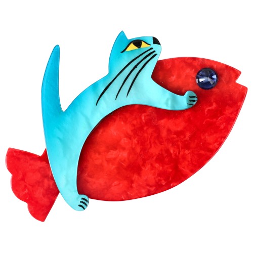 Red and Turquoise Sinbad Cat Brooch GM