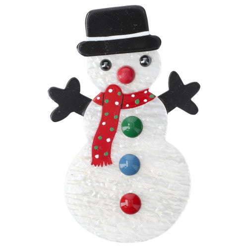 Brilliant white Snowman Brooch with a red (polka dots)