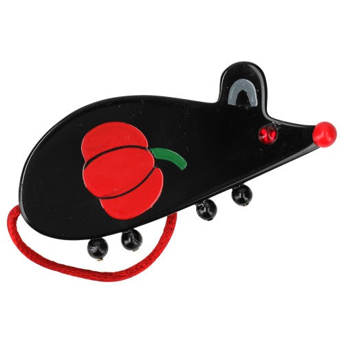 Black with Orange Pumpkin Ratatoc Mouse Brooch (with red eye)