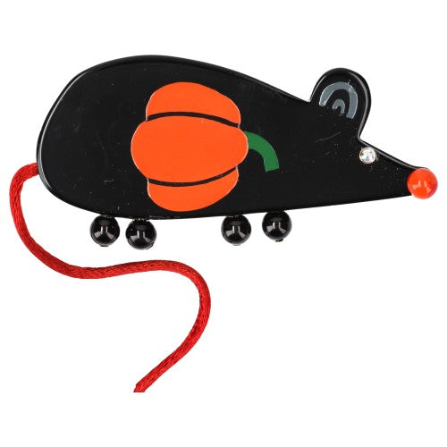 Black with Orange Pumpkin Ratatoc Mouse Brooch 