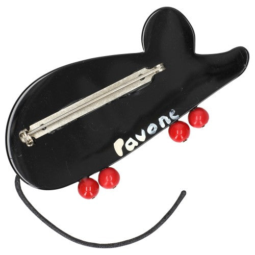 Black with Red Feet Ratatoc Mouse Brooch  back side