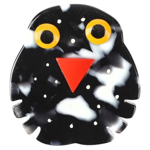 Speckled Grey Kiko Owl Brooch - Galalith – Vintage Jewelry - handcrafted by Pavone by Pavone