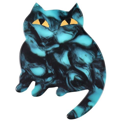 Speckled Turquoise Dreamy Cat Brooch - Galalith – Vintage Jewelry - handcrafted by Pavone by Pavone