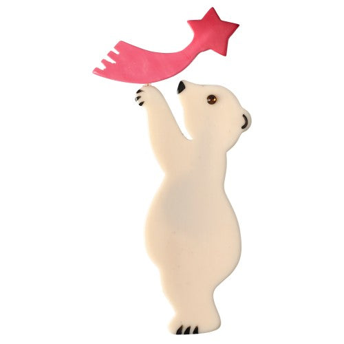 Ivory and Candy Pink Star Bear Brooch